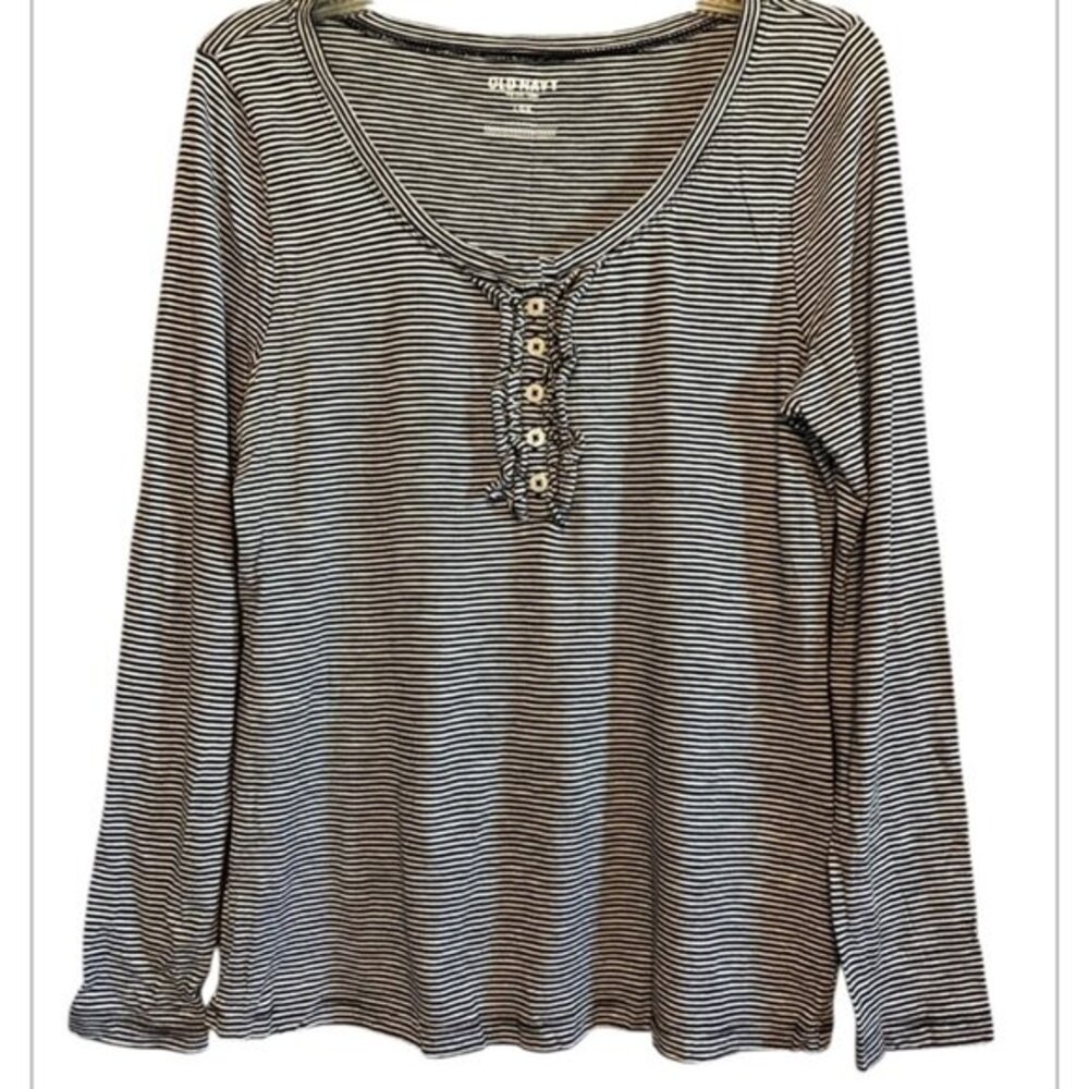 Old Navy Black & White Stripe Long Sleeve T-shirt Size Large